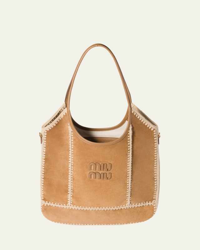 Ivy Crochet-Trim Suede Shoulder Bag